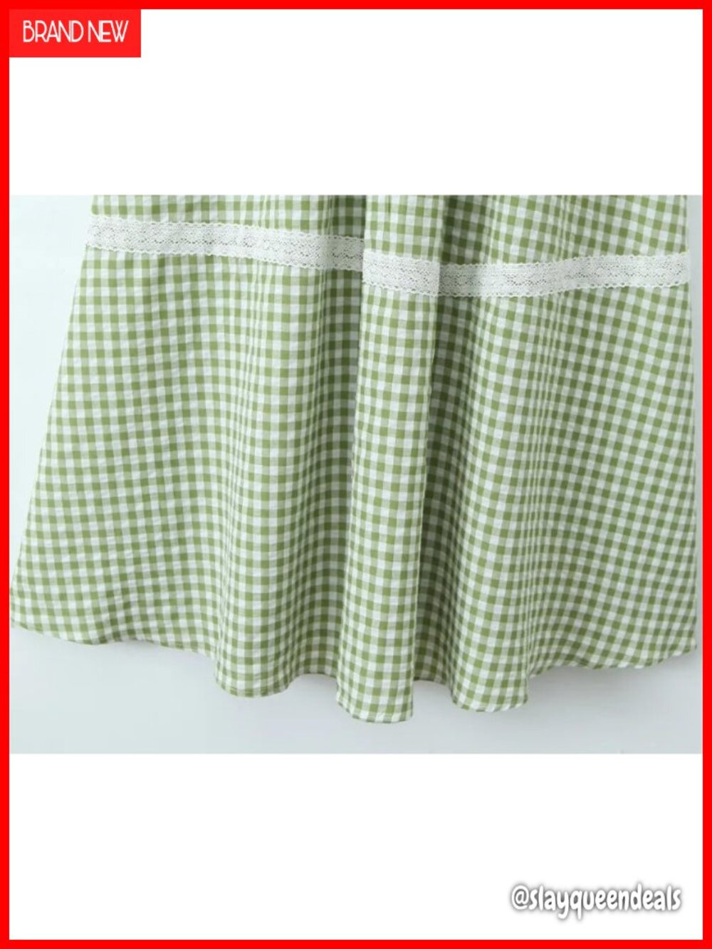 Women's Casual Vintage Lace Long Beach Corset Green Dress Gingham Spaghetti - Picture 5 of 5